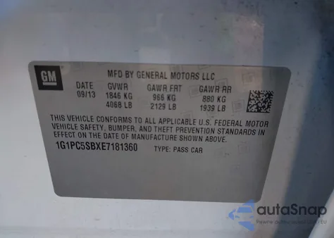 2014 Chevrolet Cruze 1Lt Auto from USA, damaged, VIN 1G1PC5SBXE7181360